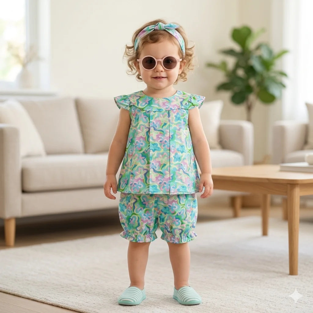 Two-Piece With Nicker Summer Set With Head Band  – Soft & Comfortable | 6 Months - 2 Years