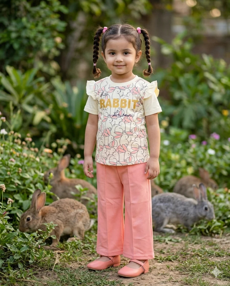 Girls Ruffle Sleeve Top and Wide-Leg Trouser – Summer Stuff Soft & Comfortable | 1–5 Years