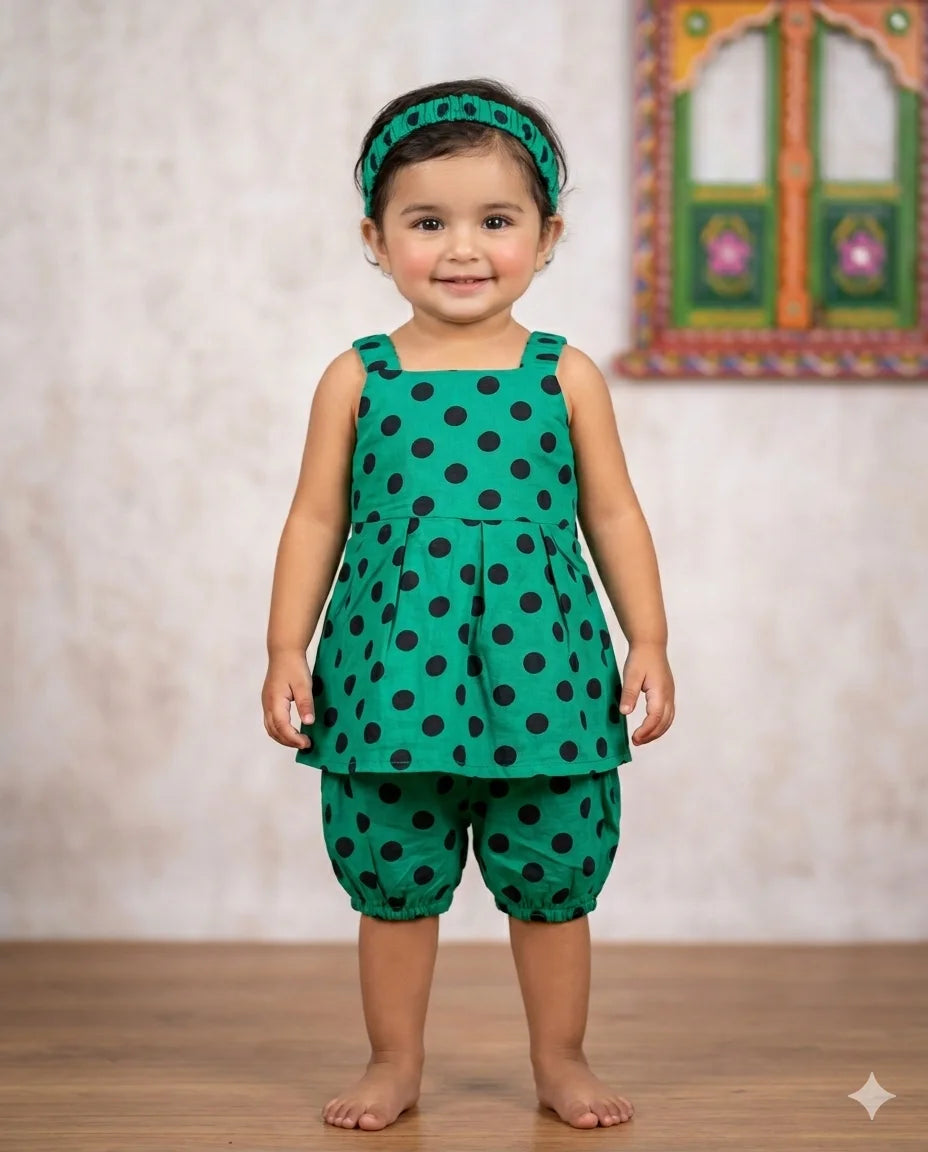 Sleeveless Two-Piece With Nicker Summer Set With Head Band  – Soft & Comfortable | 6 Months - 2 Years