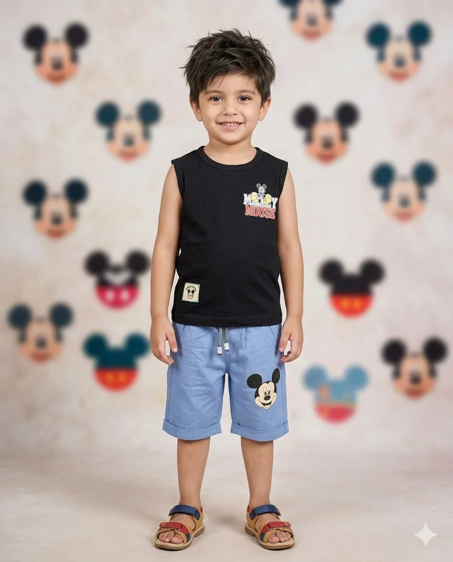 Micky Sleeveless Shirt With Shorts – Summer Stuff Soft & Comfortable | 1–3 Years