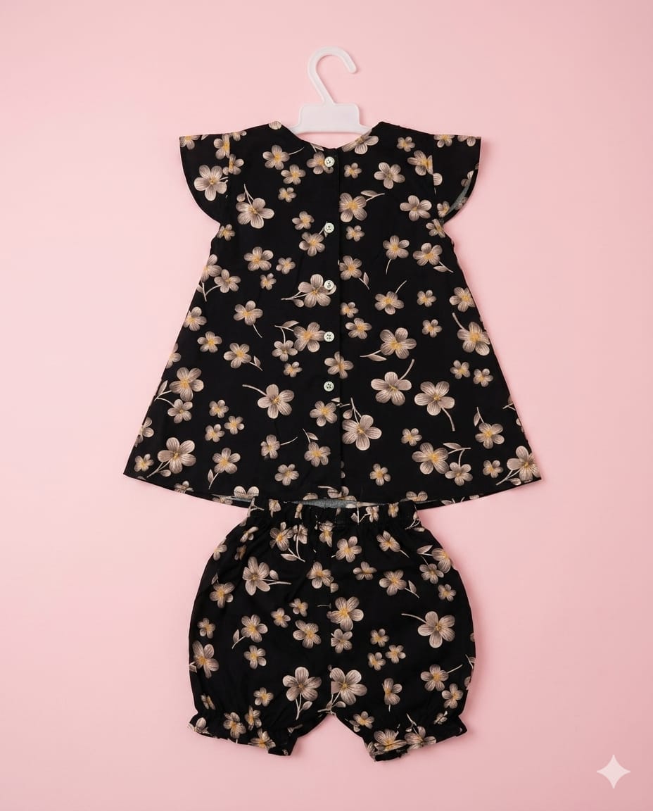 Flower Print Two-Piece With Nicker Summer Set With Head Band  – Soft & Comfortable | 1–3 Years