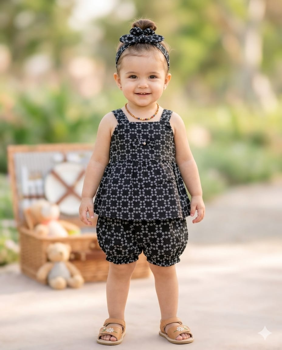Sleeveless Two-Piece With Nicker Summer Set With Head Band  – Soft & Comfortable | 1–3 Years