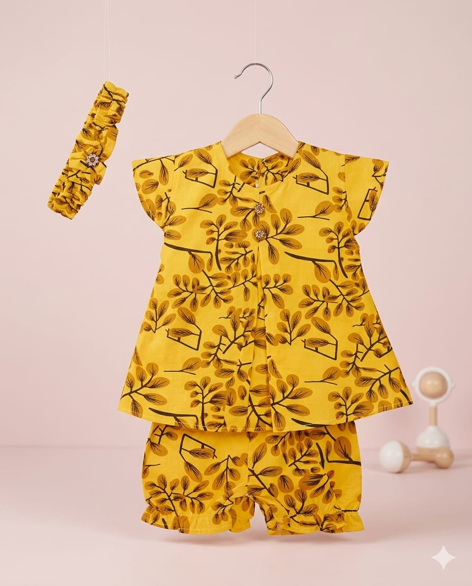Girls Two-Piece With Nicker Summer Set With Head Band  – Soft & Comfortable | 1–3 Years
