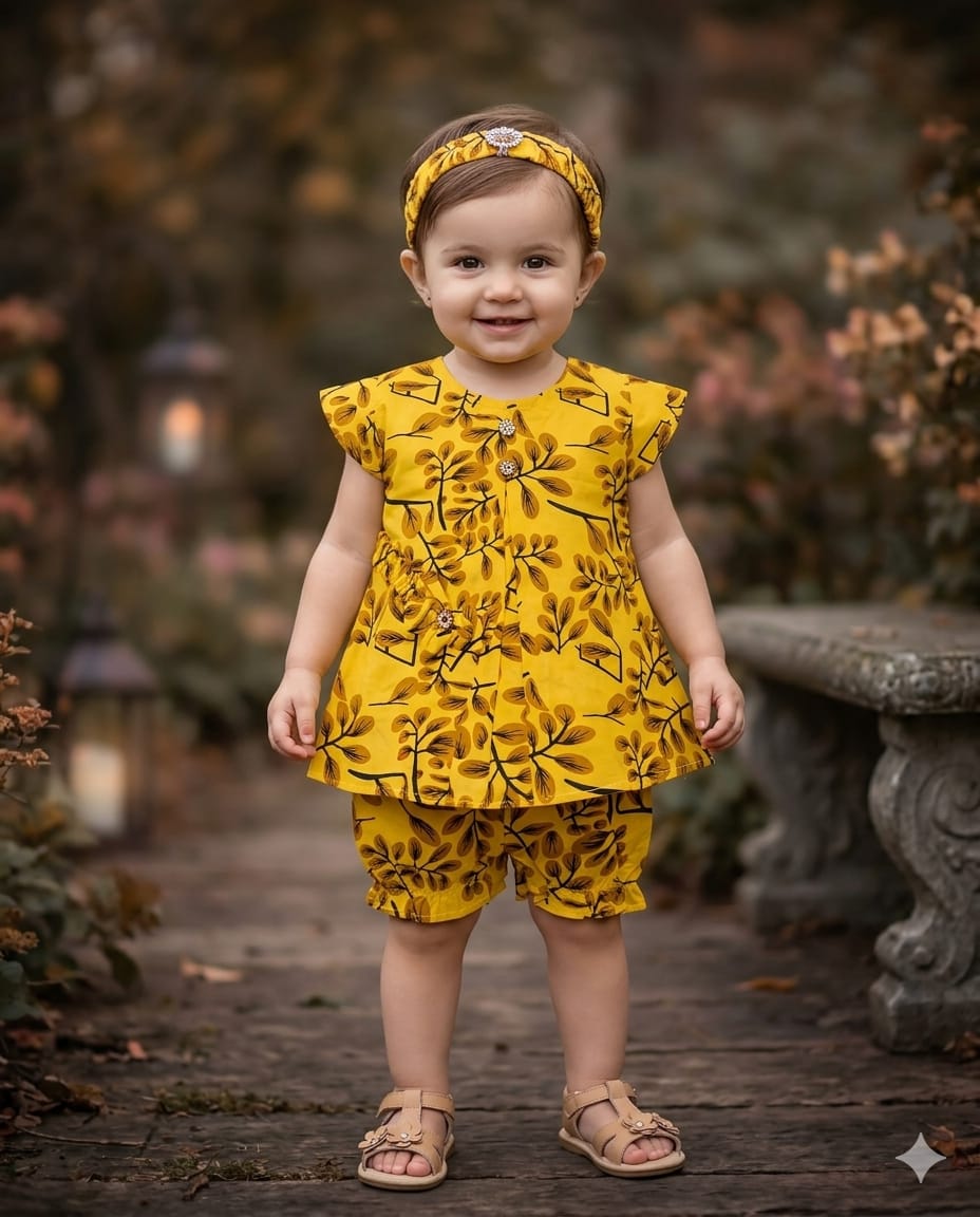 Girls Two-Piece With Nicker Summer Set With Head Band  – Soft & Comfortable | 1–3 Years