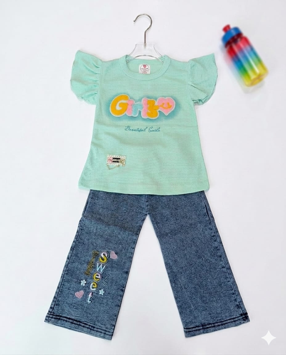 Kids Ruffle T Shirt With Jeans – Summer Stuff Soft & Comfortable | 1–4 Years