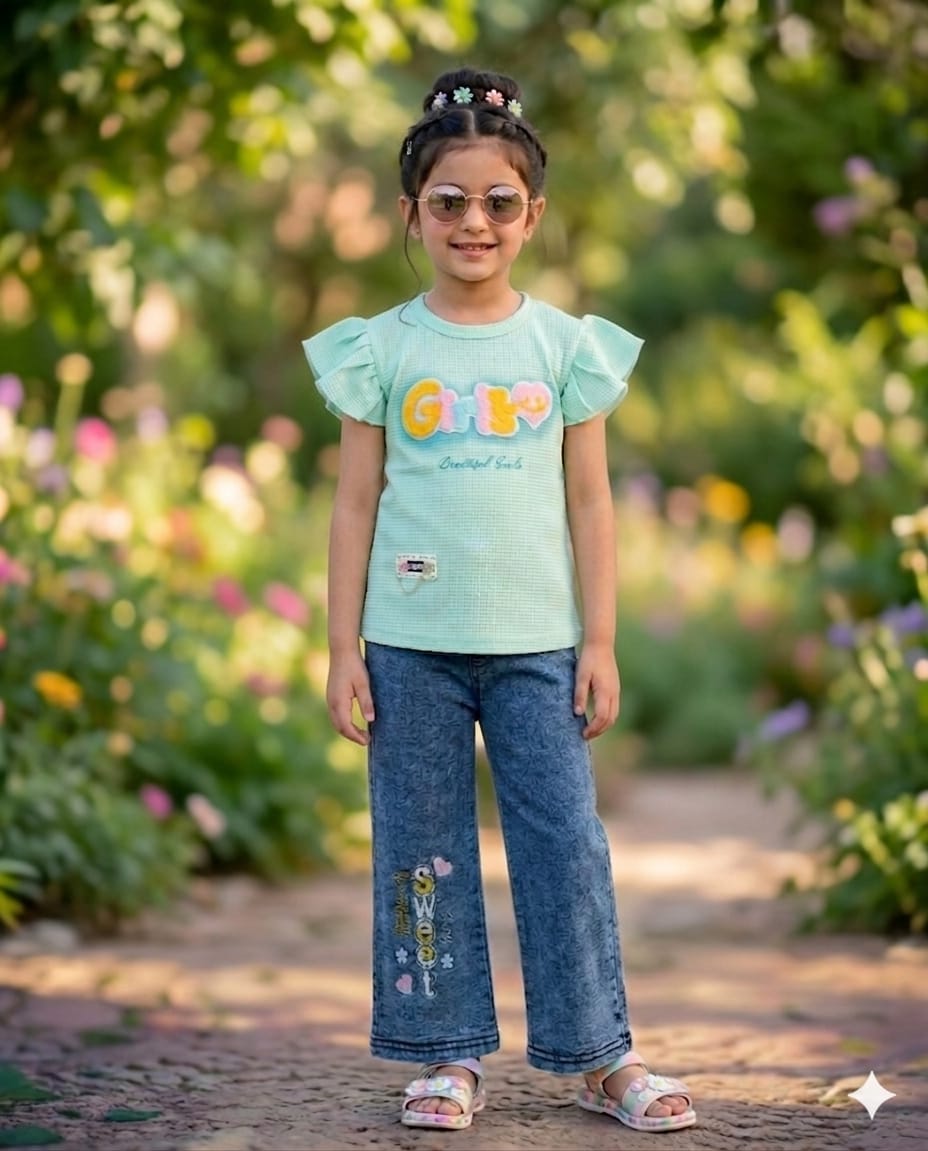 Kids Ruffle T Shirt With Jeans – Summer Stuff Soft & Comfortable | 1–4 Years