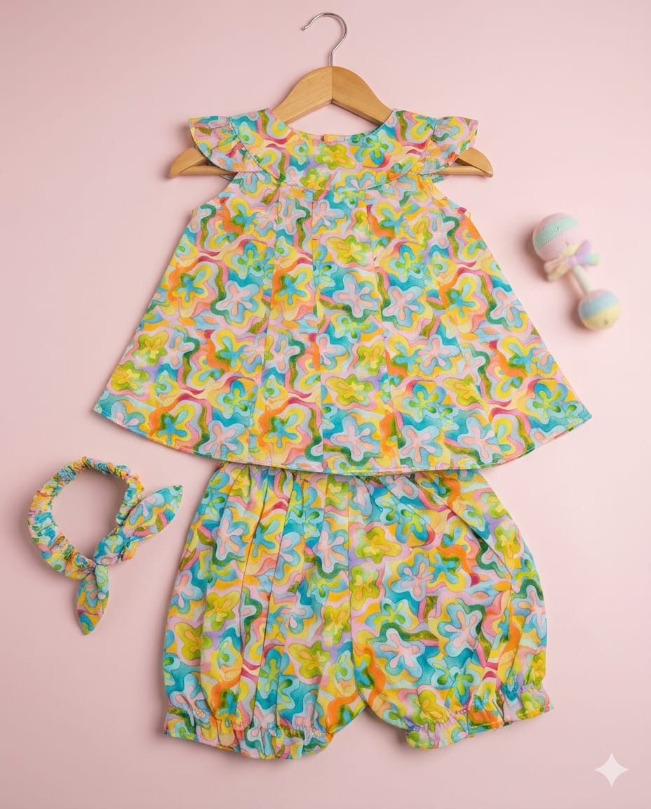 Two-Piece With Nicker Summer Set With Head Band  – Soft & Comfortable | 6 Months - 2 Years