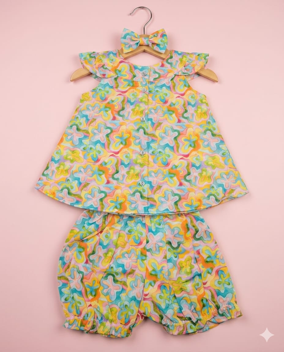 Two-Piece With Nicker Summer Set With Head Band  – Soft & Comfortable | 6 Months - 2 Years