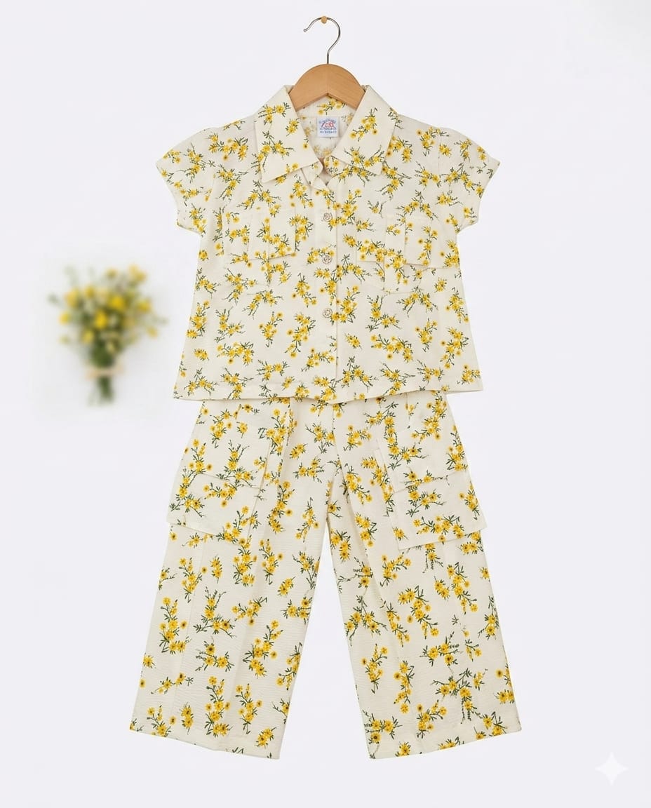 Floral Print Cargo Style Coord Set – Summer Stuff Soft & Comfortable | 1–3 Years