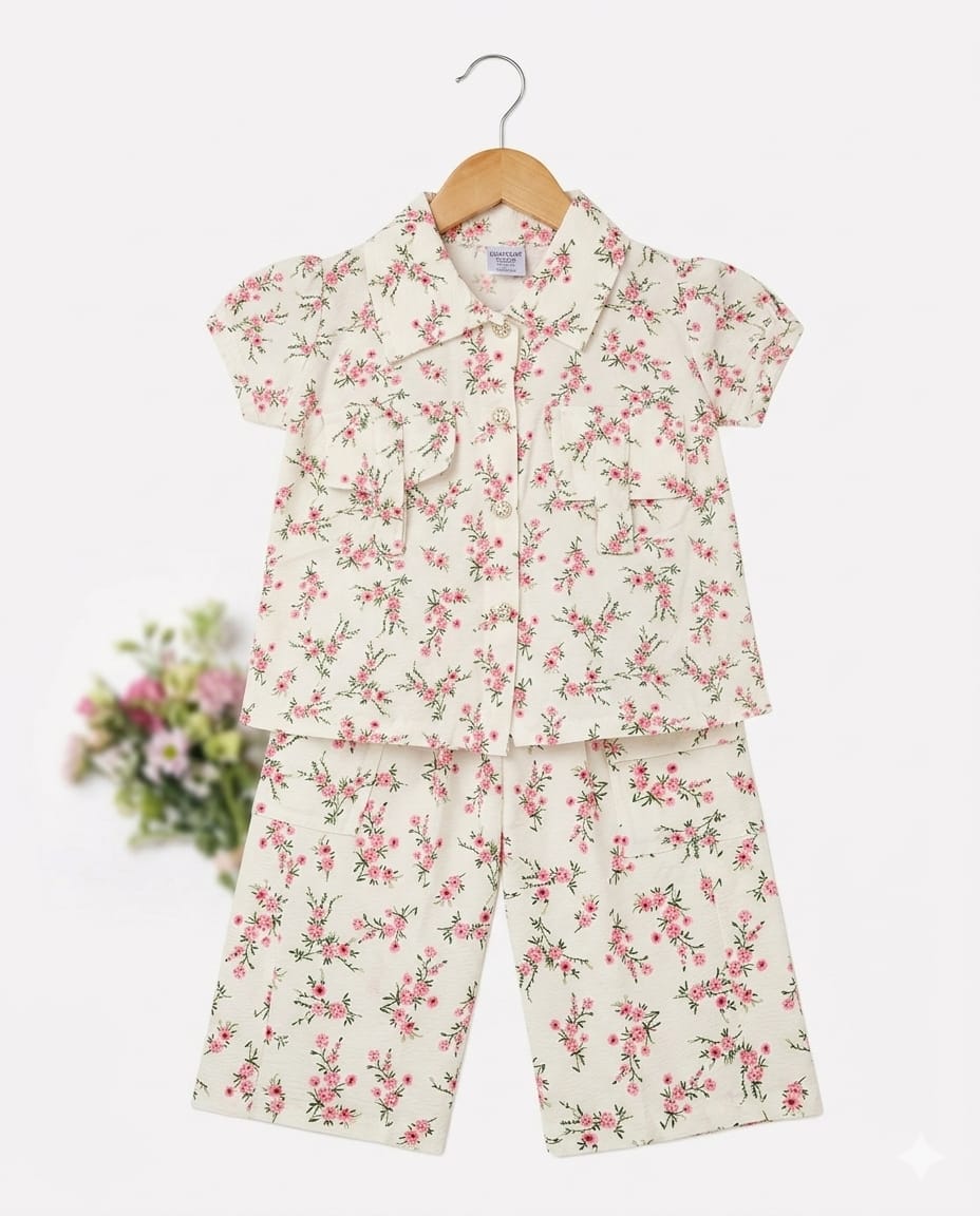 Floral Print Cargo Style Coord Set – Summer Stuff Soft & Comfortable | 1–3 Years