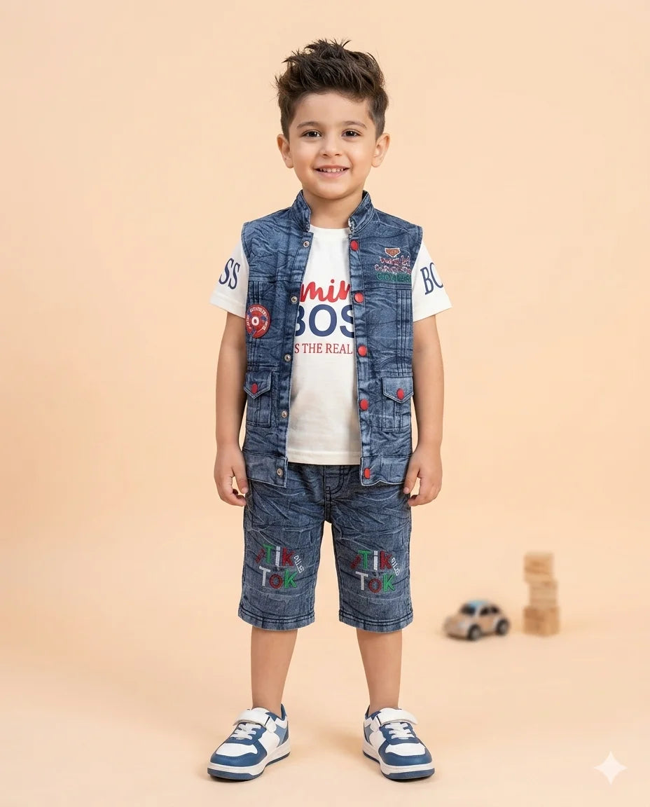 Denim Vest & Half Pant Set for Toddlers – Summer Stuff Comfortable | 1–3 Years