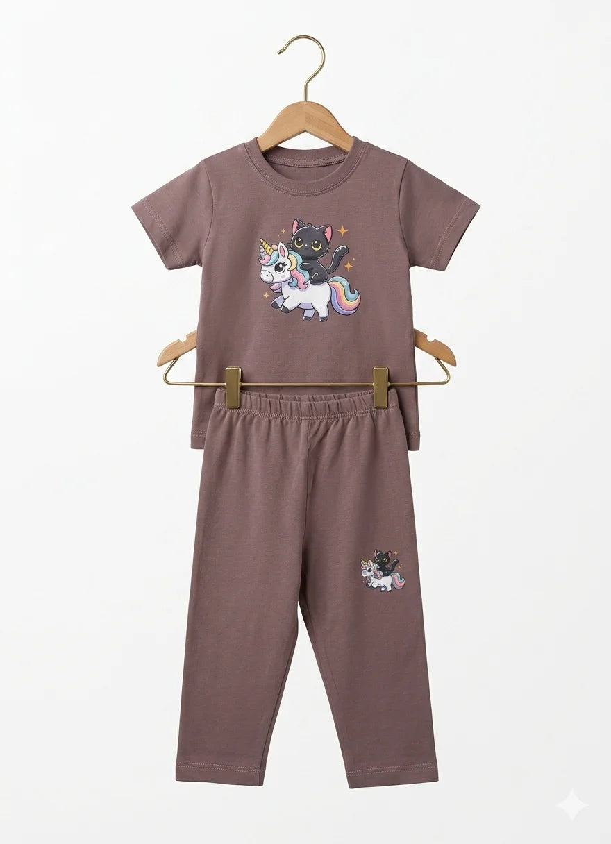 Cute Cat & Unicorn Graphic Tee and Pajama  – Soft & Comfortable | 1- 10 Years