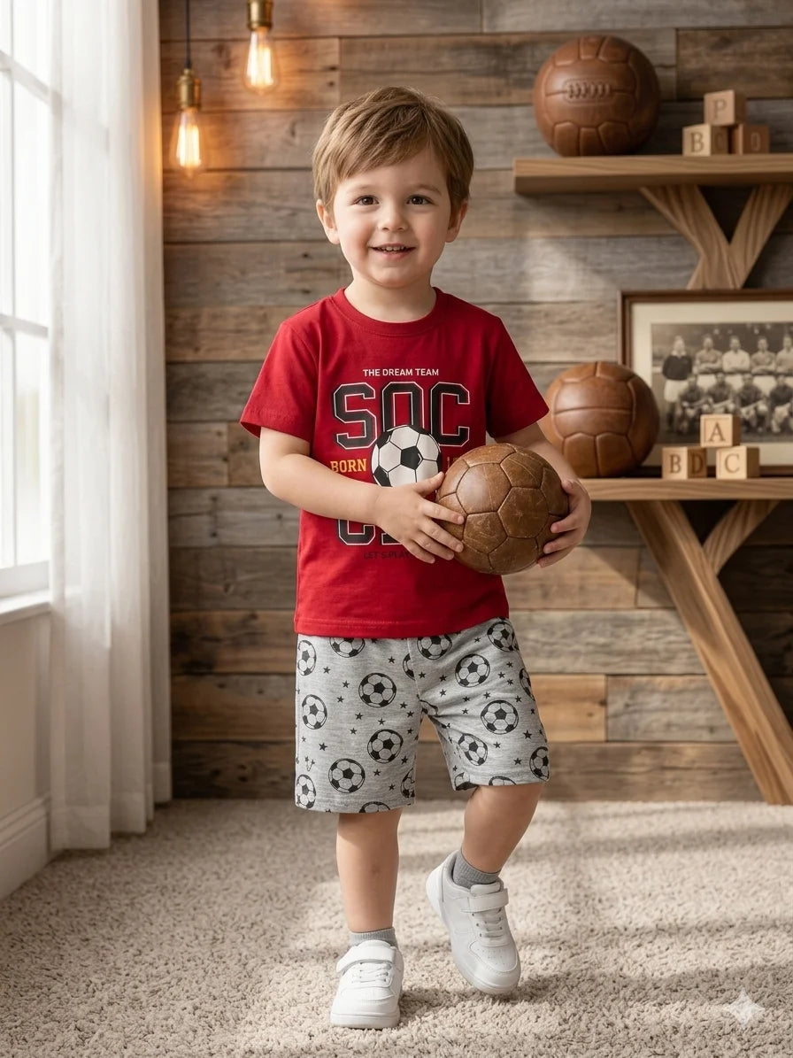 Kids Football T Shirt With Shorts – Premium Quality Summer Stuff Soft & Comfortable | 2–10 Years