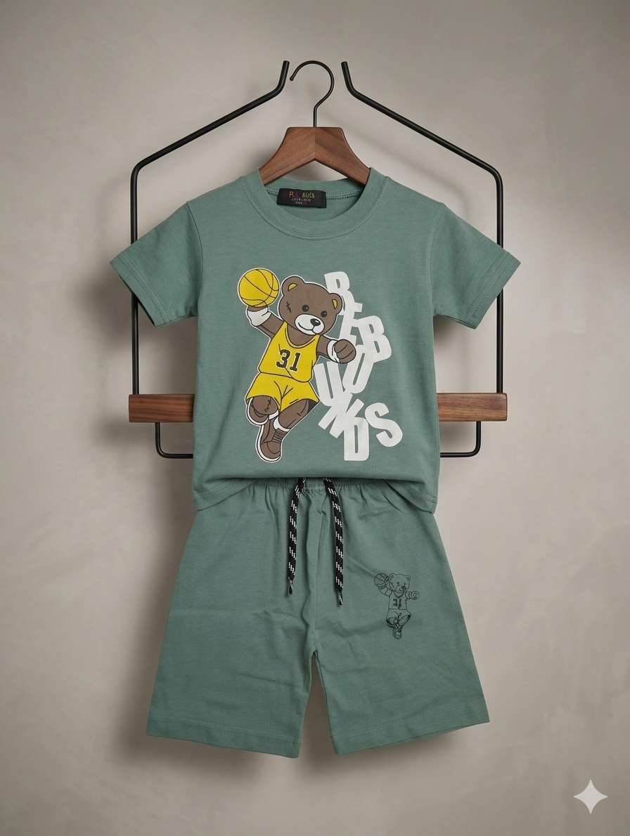 Kids Bear T Shirt With Shorts – Premium Quality Summer Stuff Soft & Comfortable | 1–10 Years