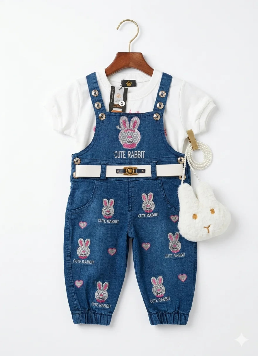 Girls Romper With Bunny Cute Bag– Premium Quality Summer Stuff Soft & Comfortable | 1-2 Years