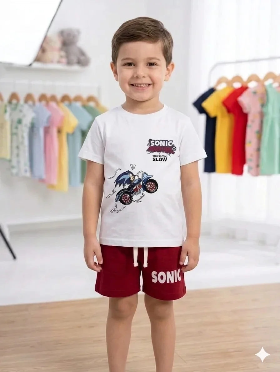 Kids Sonic T Shirt With Shorts – Premium Quality Summer Stuff Soft & Comfortable | 1–8 Years