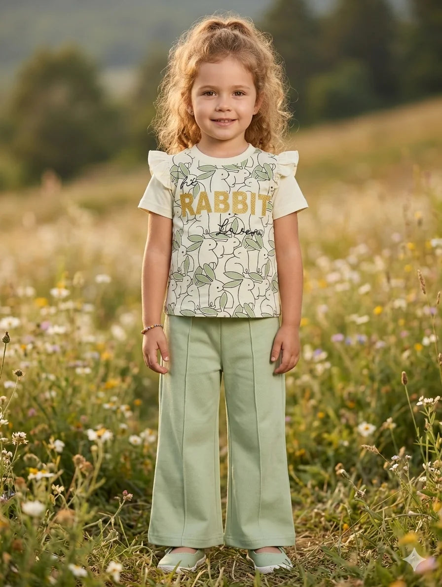 Girls Ruffle Sleeve Top and Wide-Leg Trouser – Summer Stuff Soft & Comfortable | 1–5 Years
