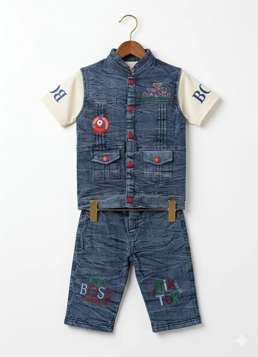 Denim Vest & Half Pant Set for Toddlers – Summer Stuff Comfortable | 1–3 Years