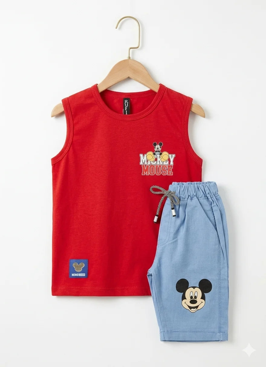 Micky Sleeveless Shirt With Shorts – Summer Stuff Soft & Comfortable | 1–3 Years