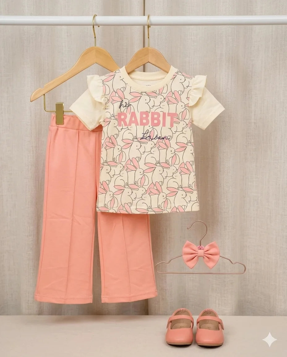 Girls Ruffle Sleeve Top and Wide-Leg Trouser – Summer Stuff Soft & Comfortable | 1–5 Years
