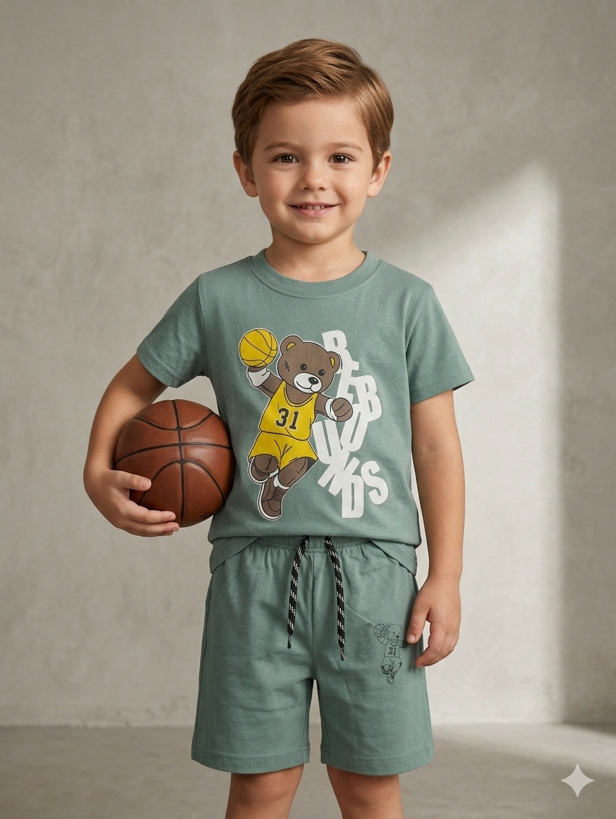 Kids Bear T Shirt With Shorts – Premium Quality Summer Stuff Soft & Comfortable | 1–10 Years