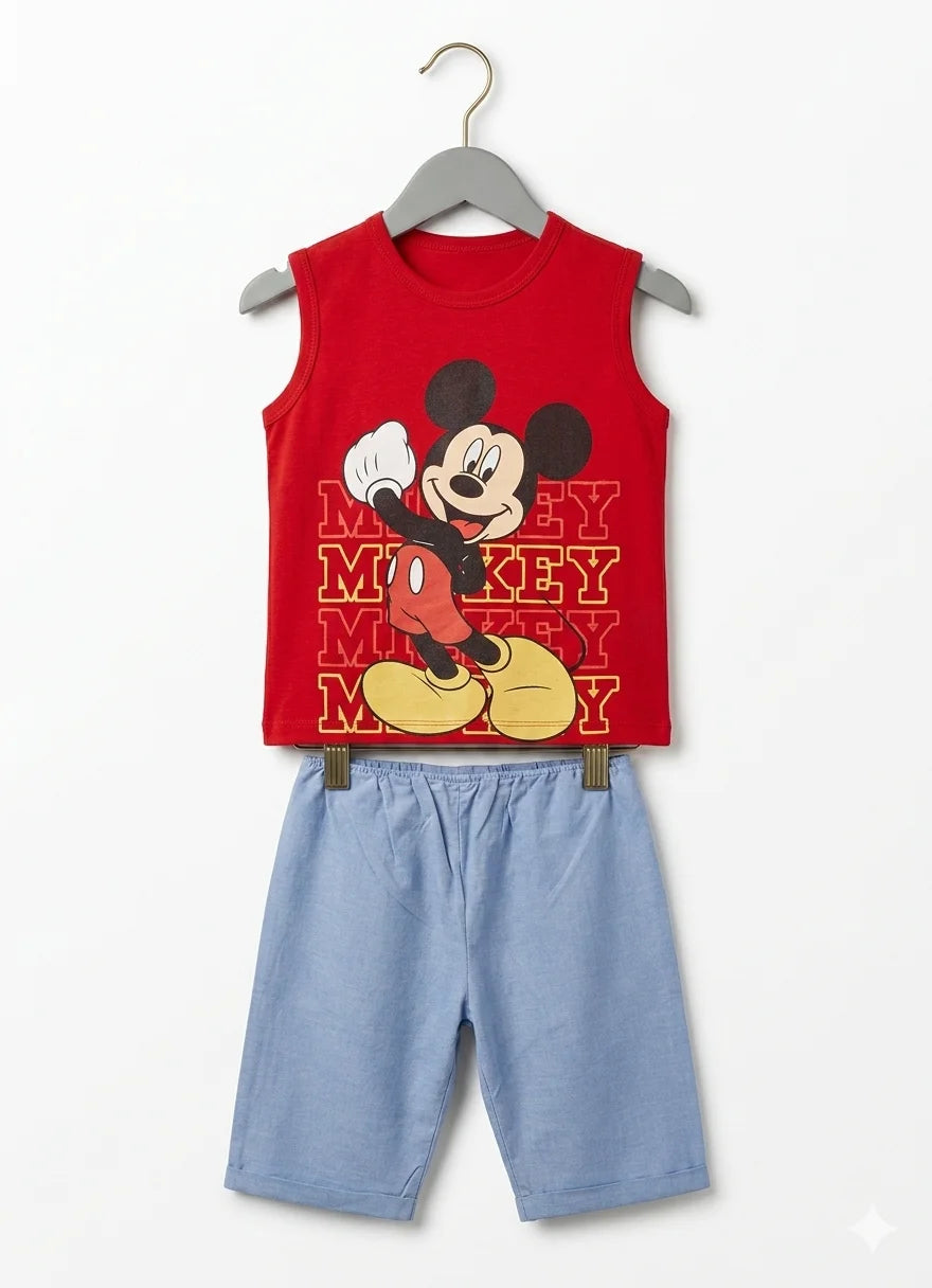 Micky Sleeveless Shirt With Shorts – Summer Stuff Soft & Comfortable | 1–3 Years
