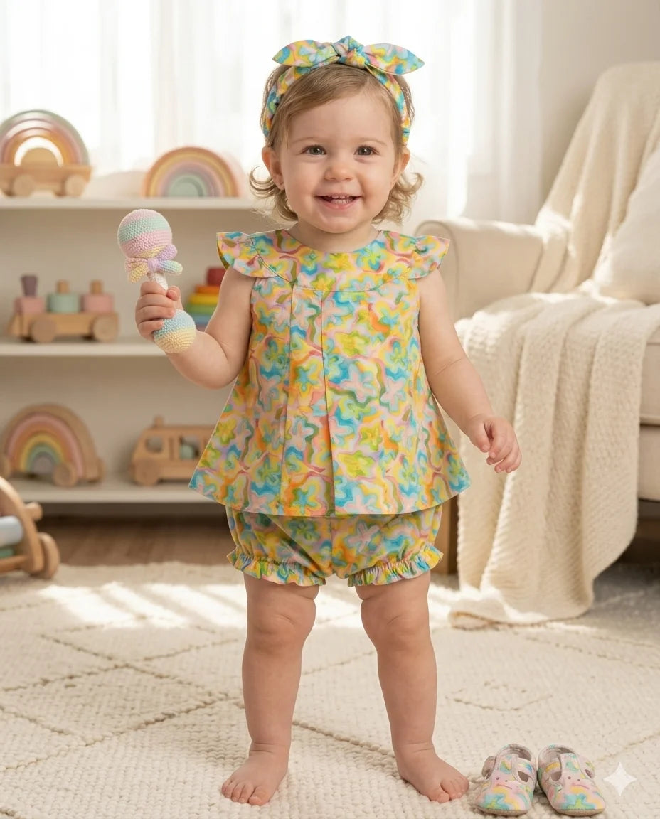 Two-Piece With Nicker Summer Set With Head Band  – Soft & Comfortable | 6 Months - 2 Years