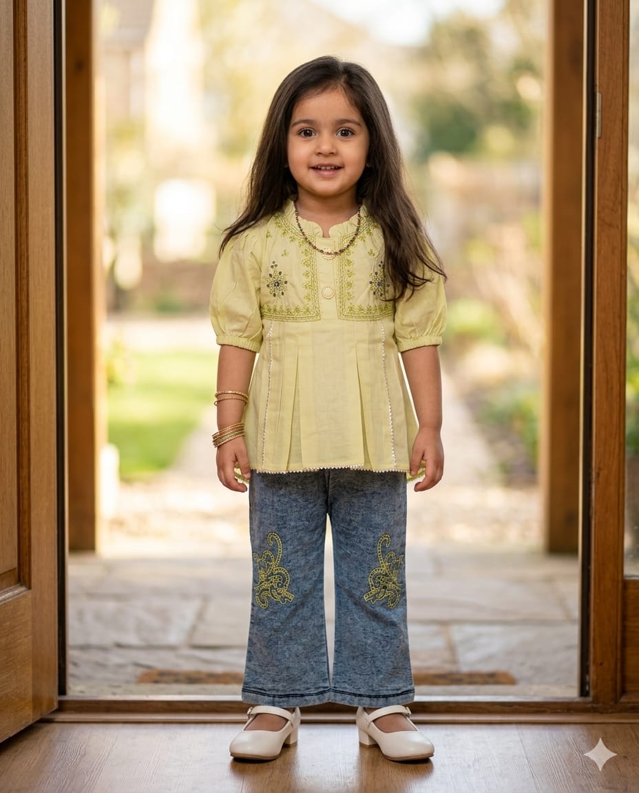 Girls Peplum Top With Denim Jeans – Summer Stuff Soft & Comfortable | 1–4 Years