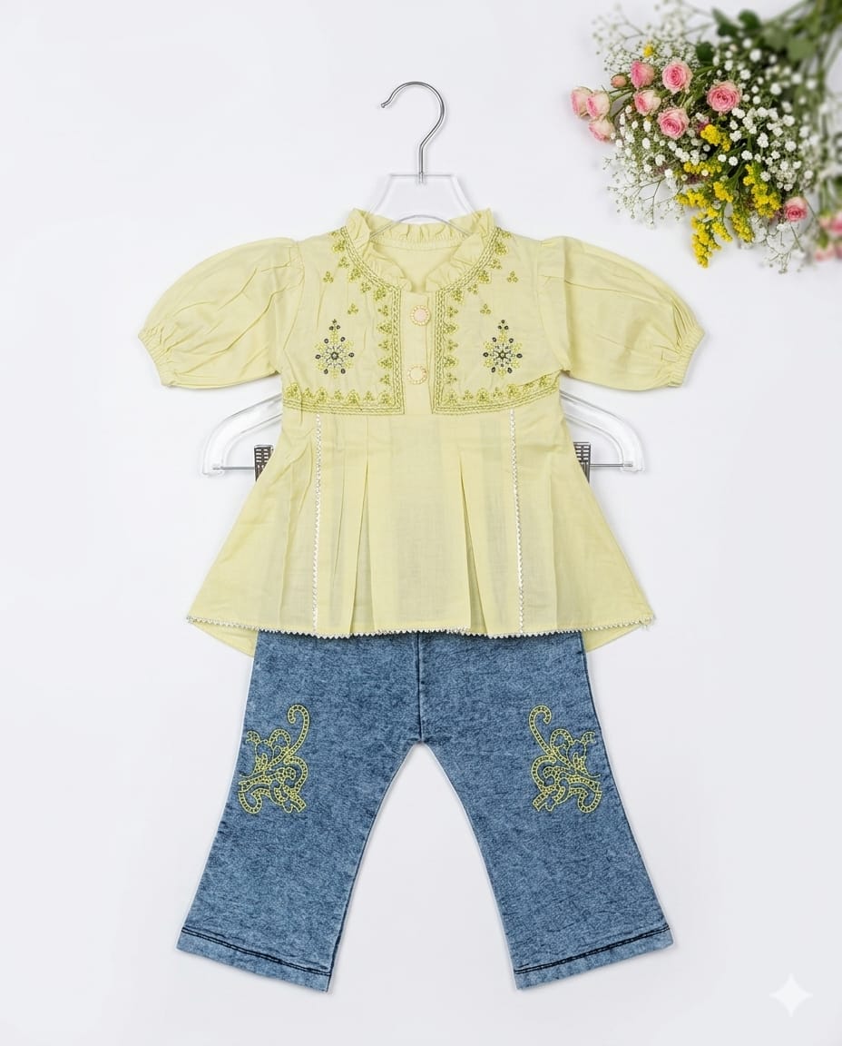 Girls Peplum Top With Denim Jeans – Summer Stuff Soft & Comfortable | 1–4 Years