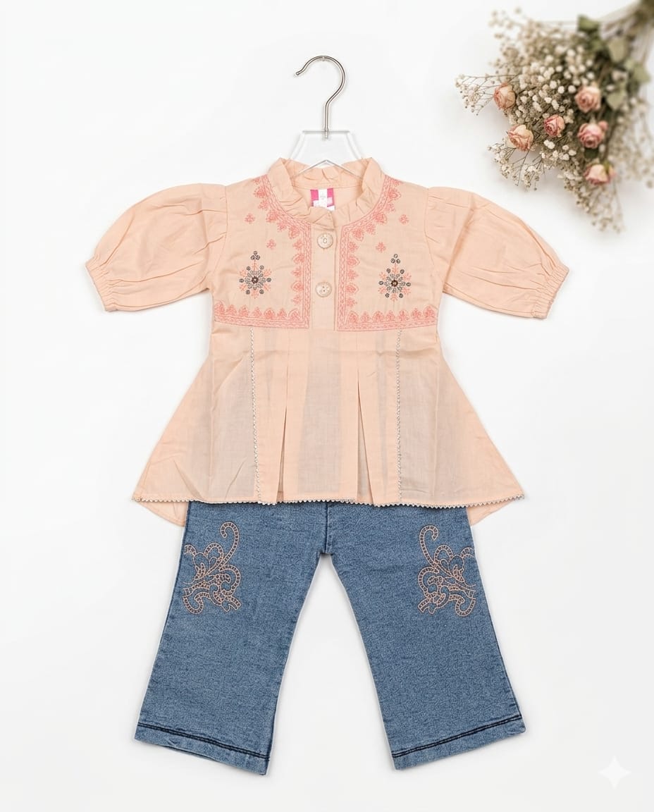 Girls Peplum Top With Denim Jeans – Summer Stuff Soft & Comfortable | 1–4 Years