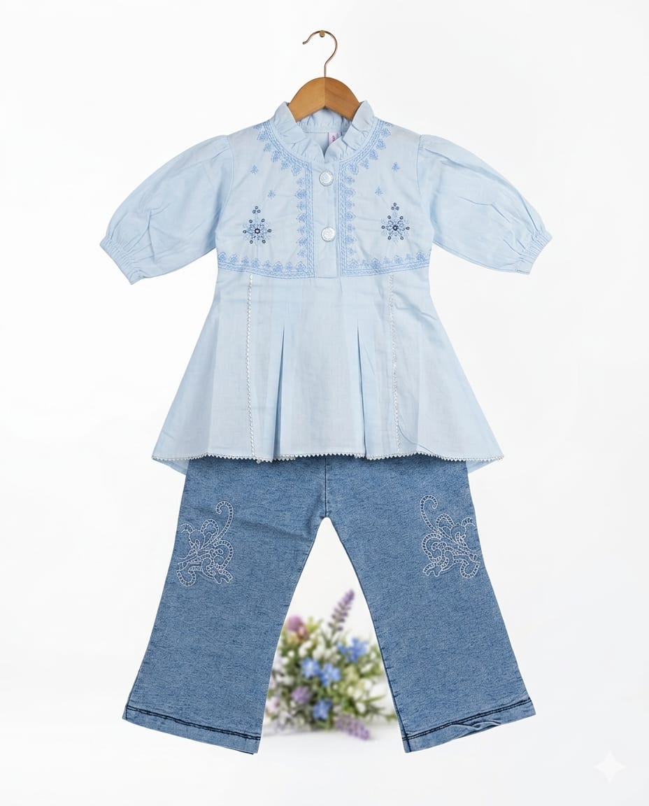 Girls Peplum Top With Denim Jeans – Summer Stuff Soft & Comfortable | 1–4 Years