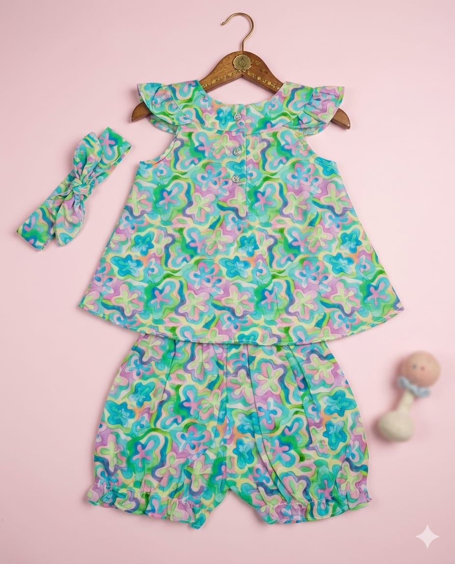 Two-Piece With Nicker Summer Set With Head Band  – Soft & Comfortable | 6 Months - 2 Years